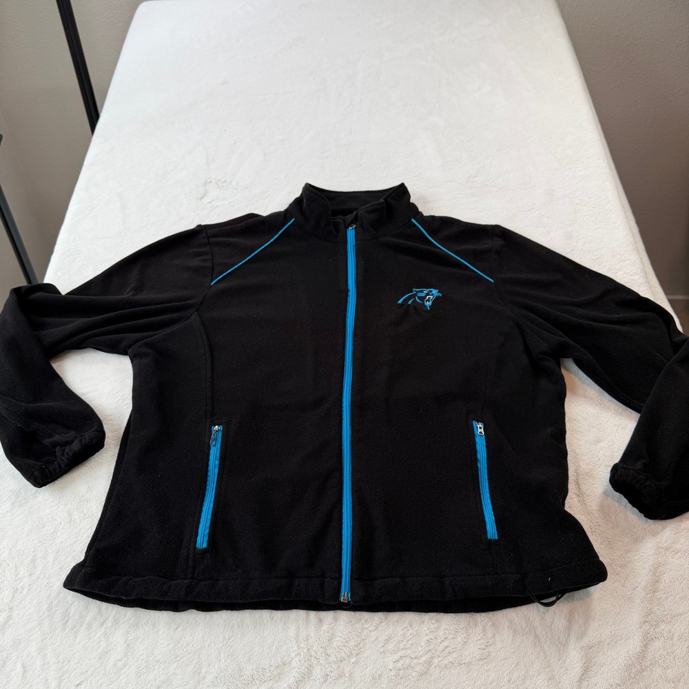 NFL Carolina Panthers Fleece Jacket Women XL Black Good Full Zip Embroidered